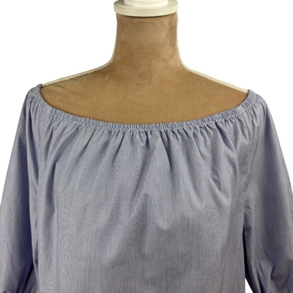 Maeve Womens XS Top‎ Blue White Cotton Chambray Off Shoulder Preppy Spring NWT - Picture 3 of 16